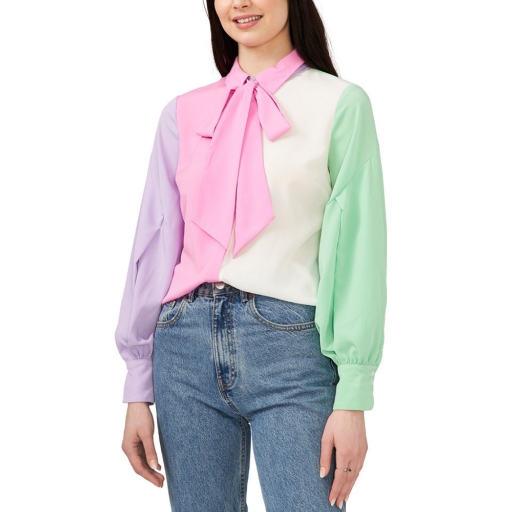 🔥Riley & Rae Colorblocked Tie-Neck Blouse
